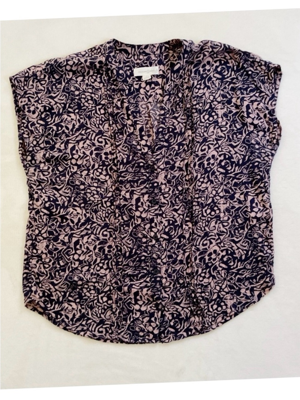 Treasure & Bond Floral Print Rayon Blouse Navy Blush Small - Picture 2 of 14